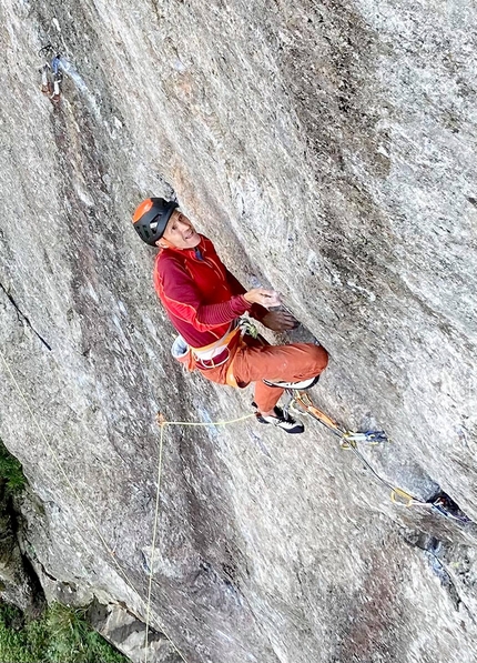 Steve McClure, Lexicon - Steve McClure making the second ascent of Lexicon, the E11 trad climb at Pavey Ark in England