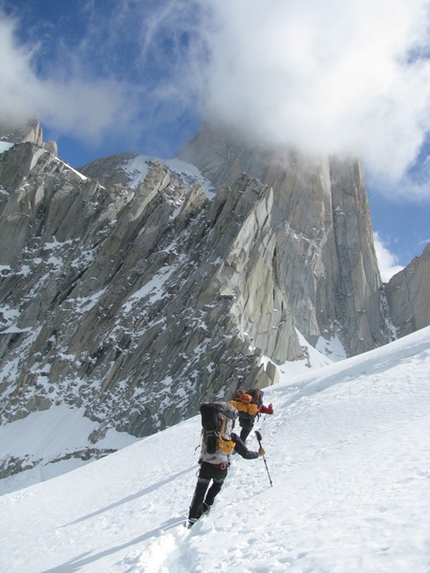 Fitz Roy - Nicolas Favresse and Sean Villanueva during their on-sight ascent up the East Face of Fitz Roy, Patagonia.