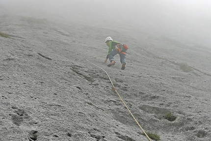 Bepino, Cima Uomo, Brenta Dolomites, Rolando Larcher, Michele Cagol - Bepino on Cima Uomo (Brenta Dolomites): RP day, Alessandro Larcher climbing pitch 2