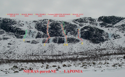 Cascate di ghiaccio in Lapponia, Svezia,  Rafa Vadillo - Nieras, Parco Nazionale Stora Sjöfallet, Lapponia, Svezia: 
