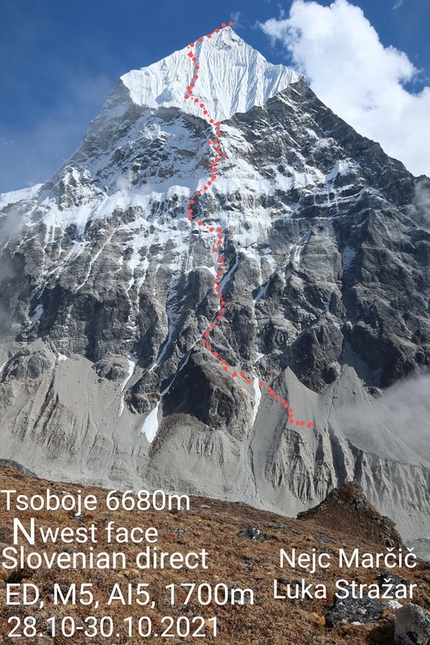 Chobutse, Tsoboje, Nepal, Nejc Marčič, Luka Stražar - La parete NO di Tsoboje (Chobutse) in Nepal salita dagli sloveni Nejc Marčič e Luka Stražar