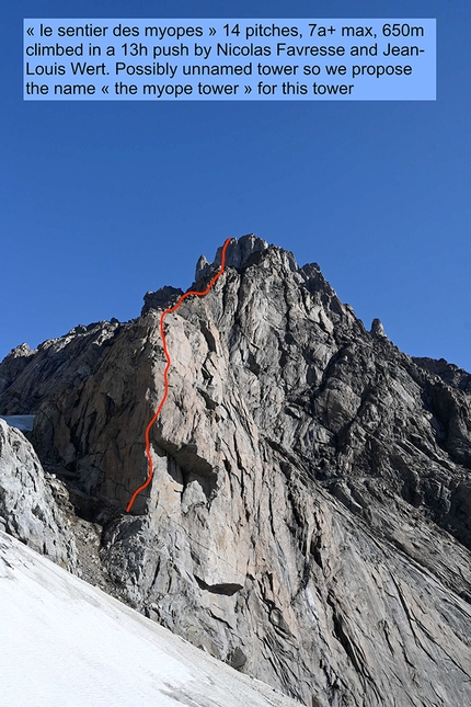 Groenlandia, Nicolas Favresse, Sean Villanueva O'Driscoll, Jean-Louis Wertz, Aleksej Jaruta - Le sentier des myopes, The Myope tower, Kangertigtivatsiaq, Groenlandia (Nicolas Favresse, Jean-Louis Wertz 2021