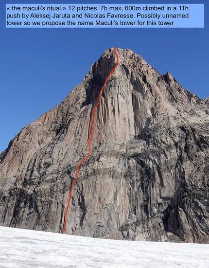 Greenland, Nicolas Favresse, Sean Villanueva O'Driscoll, Jean-Louis Wertz, Aleksej Jaruta - The Maculi’s ritual, Maculi’s tower, Kangertigtivatsiaq Fjord, Greenland (Aleksej Jaruta, Nicolas Favresse 2021)