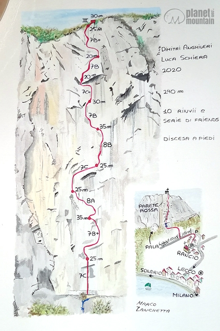 Parete Rossa, Monte San Martino, Dimitri Anghileri, Luca Schiera - Restiamo Umani (250m, 8b), Parete Rossa, Monte San Martino, Lecco (Dimitri Anghileri, Luca Schiera 2020/2021)