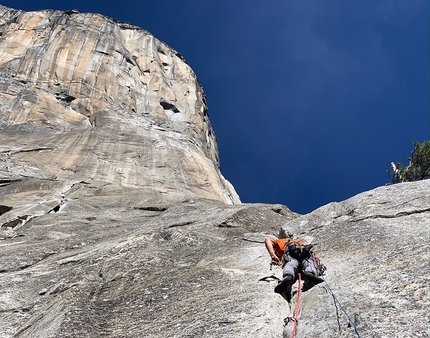 The Nose, El Capitan, Yosemite, Stefano Ragazzo, Silvia Loreggian - Stefano Ragazzo starting up The Nose, El Capitan, Yosemite