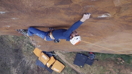 Franco Cookson, Immortal, Maiden's Bluff, UK - Franco Cookson making the first ascent of Immortal E11 7b at Maiden's Bluff, UK