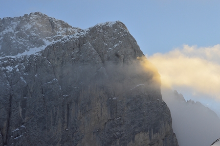 Dario Eynard, Presolana, Via Direttissima - Le condizioni della parete nord della Presolana durante la prima solitaria invernale della Via Direttissima, effettuata da Dario Eynard