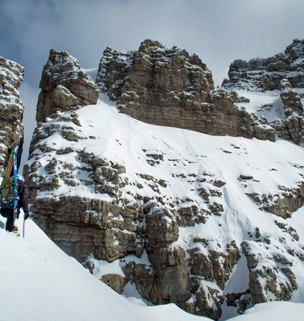 Dolomite extreme skiing, Francesco Vascellari - Cima Ovest del Cridola 2561m, Spalti di Toro-Monfalconi, Loris De Barba, Francesco Vascellari, Tiziano Canal, Davide D'Alpaos