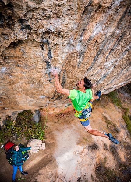 Marco Zanone, Margalef, Spain - Marco Zanone climbing First Ley 9a+ at Margalef in Spain, January 2022