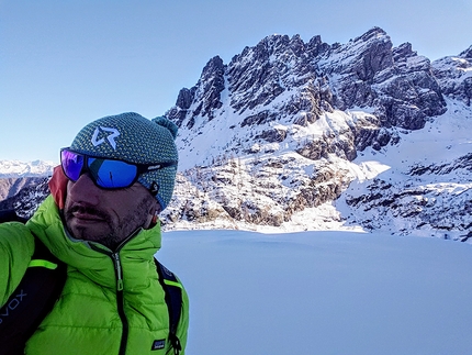 Pizzo Trona, Val Gerola, Cristian Candiotto - Cristian Candiotto durante la prima salita di Via Benvenuta Amélie sul Pizzo Trona in Val Gerola il 11/01/2022