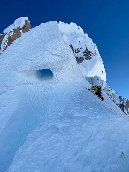 Cerro Torre, Patagonia, Roger Schäli, Mario Heller, Pablo Pontoriero - Cerro Torre, Patagonia: Roger Schäli, Mario Heller and Pablo Pontoriero climbing the West Face Ragni Route