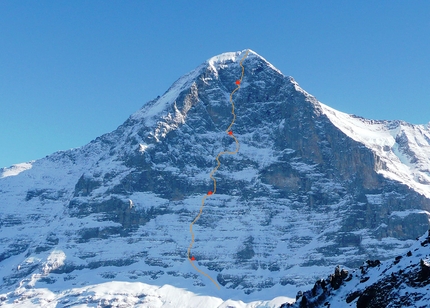 Eiger Harlin Direttissima climbed in winter by Leo Billon, Sébastien Ratel, Benjamin Védrines