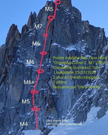 Pointe Adolphe Rey, Monte Bianco, Christophe Dumarest, Tom Livingstone, Changing Corners - Christophe Dumarest and Tom Livingstone making the first ascent of Changing Corners on Pointe Adolphe Rey (25/01/2022)