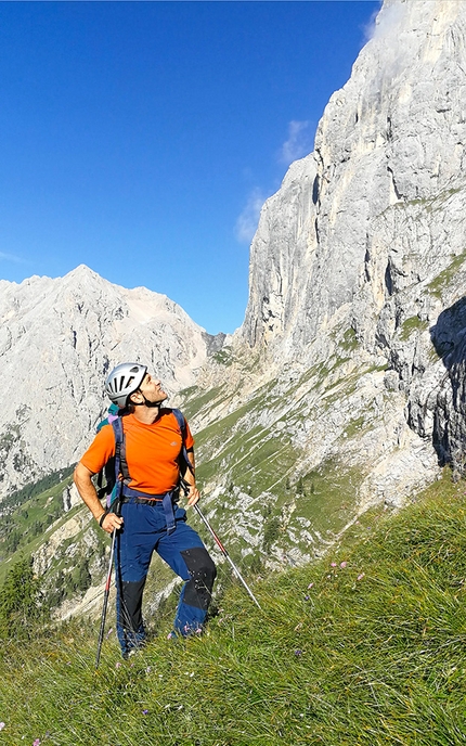 Marmolada, Dolomiti, Piz Serauta, Tentar non nuoce, Rolando Larcher, Tiziano Buccella, Geremia Vergoni - Tiziano Buccella e Passo Ombretta, Marmolada, 2020