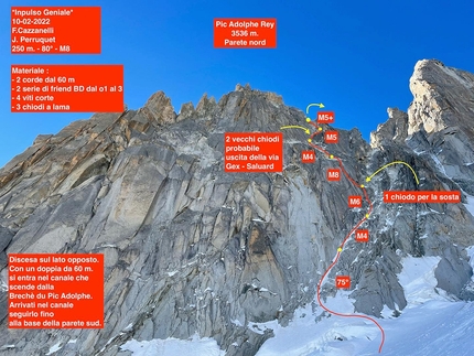 Pointe Adolphe Rey, Monte Bianco, François Cazzanelli, Jerome Perruquet - Impulso Geniale alla nord di Pic Adolphe Rey, Monte Bianco (François Cazzanelli, Jerome Perruquet 10/02/2022)