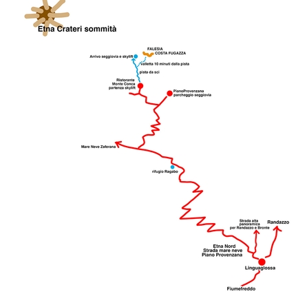 Etna arrampicata, Sicilia, Costa Fugazza - La mappa d'accesso a Costa Fugazza, Etna