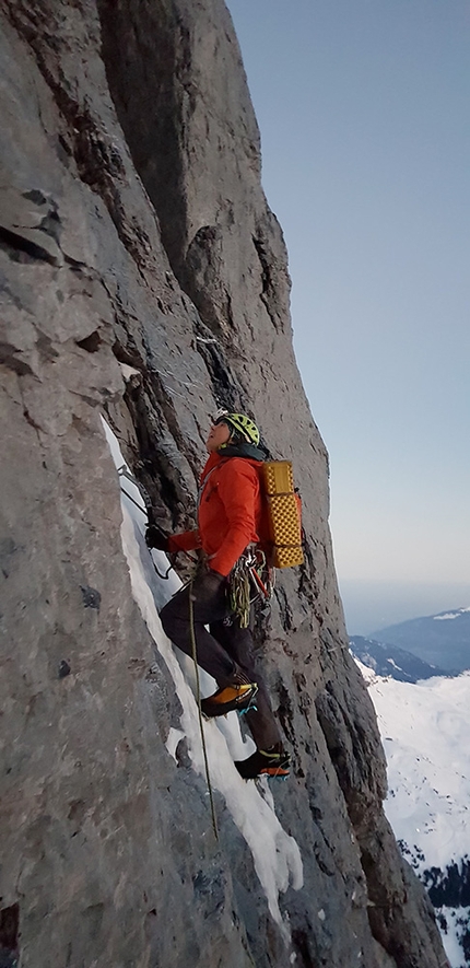 Eiger, North Face, Heckmair, Laura Tiefenthaler, Jana Möhrer - Laura Tiefenthaler climbing the North Face of the Eiger via Heckmair route on 08/03/2022