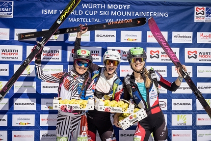 Coppa del Mondo di Scialpinismo 2022, Val Martello, Marmotta Trophy - 2. Marianna Jagercikova 1. Emily Harrop 3. Lena Bonnel, Coppa del Mondo di Scialpinismo 2022 Val Martello Sprint