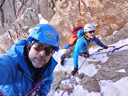 Gubachspitze, Austria, Tauern Supercouloir, Sepp Stanglechner, Hans Zlöbl - Hans Zlöbl and Sepp Stanglechner  making the first ascent of Tauern Supercouloir on Gubachspitze in Austria on 13/03/2022