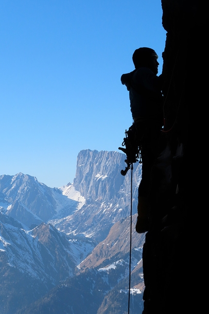 Civetta, Dolomiti, Solleder - Lettenbauer, Nicola Bertoldo, Diego Dellai, Marco Toldo - Solleder - Lettenbauer in Civetta, Dolomiti, in inverno: Nicola Bertoldo, Diego Dellai, Marco Toldo (07-09-03-2022)