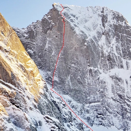 Pizzo Badile Via degli Inglesi in invernale per Silvan Schüpbach e Peter von Känel