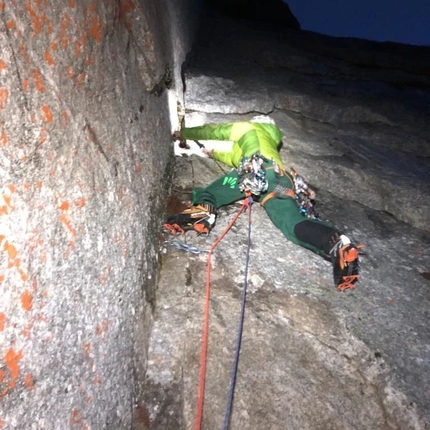 Pizzo Badile, British Route, Silvan Schüpbach, Peter von Känel - Silvan Schüpbach climbing the British Route on Pizzo Badile with Peter von Känel on 17/03/2022