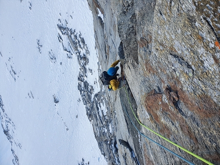 Valsertal, Austria, Simon Messner, Martin Sieberer, Goodbye Innsbrooklyn - Simon Messner and Martin Sieberer establishing Goodbye Innsbrooklyn on the north face of Schrammacher in the Valsertal, Austria