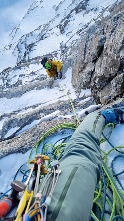 Valsertal, Austria, Simon Messner, Martin Sieberer, Goodbye Innsbrooklyn - Simon Messner and Martin Sieberer establishing Goodbye Innsbrooklyn on the north face of Schrammacher in the Valsertal, Austria