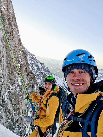 Valsertal, Austria, Simon Messner, Martin Sieberer, Goodbye Innsbrooklyn - Simon Messner and Martin Sieberer establishing Goodbye Innsbrooklyn on the north face of Schrammacher in the Valsertal, Austria