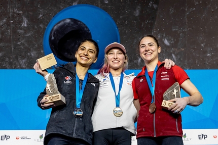 Coppa del Mondo Boulder 2022, Meiringen - 2. Natalia Grossman 1. Janja Garnbret 3. Andrea Kümin, Meiringen, Coppa del Mondo Boulder 2022