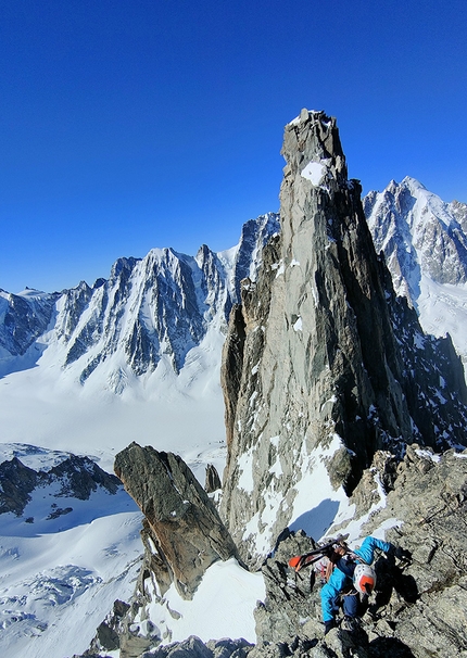 Tom Lafaille, Aurélien Lardy ski probable new line on Aiguille d’Argentiere