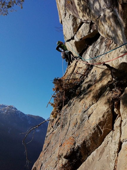 Val Rendena, Parco Naturale Adamello Brenta, Marco Maganzini - La Cuspide Scarlatta (Val Rendena) - apertura dell quarto tiro, Marco Maganzini