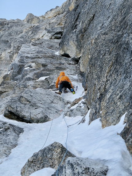 Jugal Spire, Nepal, Paul Ramsden, Tim Miller, The Phantom Line  - Paul Ramsden and Tim Miller making the first ascent of The Phantom Line on the north face of Jugal Spire, Nepal 