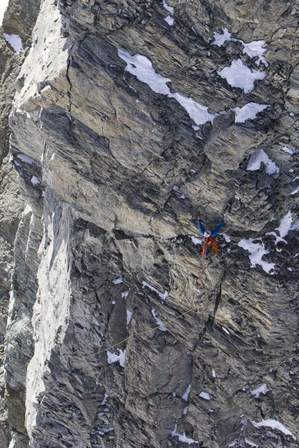 Matterhorn - Picco Muzio - Italian alpinist Hervé Barmasse making the first ascent of a new route up the South Face of Picco Muzio, Matterhorn, in 2011