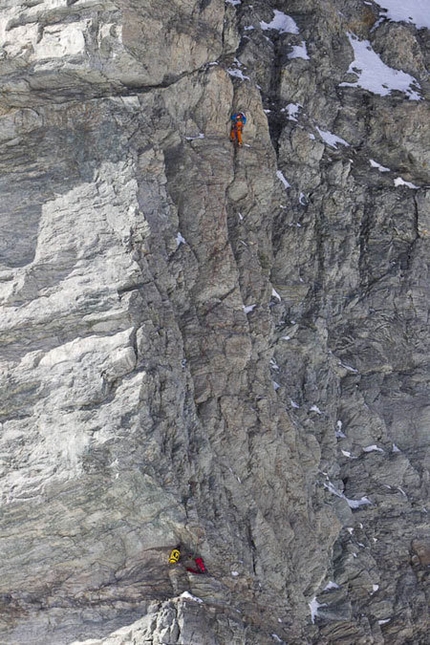 Matterhorn - Picco Muzio - Italian alpinist Hervé Barmasse making the first ascent of a new route up the South Face of Picco Muzio, Matterhorn, in 2011