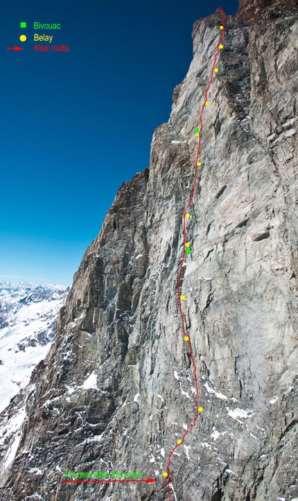 Matterhorn - Picco Muzio - Italian alpinist Hervé Barmasse making the first ascent of a new route up the South Face of Picco Muzio, Matterhorn, in 2011