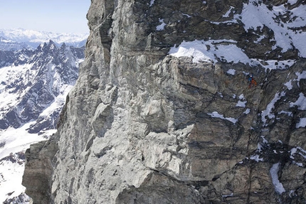 Matterhorn - Picco Muzio - Italian alpinist Hervé Barmasse making the first ascent of a new route up the South Face of Picco Muzio, Matterhorn, in 2011