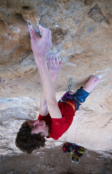 Adam Ondra - 03/2011 - Adam Ondra making the first ascent of Chaxi raxi 9b, Oliana, Spain