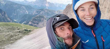 Federica Mingolla, Bellavista, Tre Cime di Lavaredo, Dolomites, Niccolò Bartoli - Niccolò Bartoli and Federica Mingolla climbing Bellavista on Cima Ovest di Lavaredo, Tre Cime di Lavaredo, Dolomites, 16 June 2022