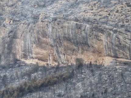 Oliana Spain - The crag Oliana in Spain after the wildfire that devastated the area on 19/06/2022