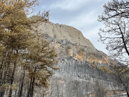 Oliana Spain - The crag Oliana in Spain after the wildfire that devastated the area on 19/06/2022