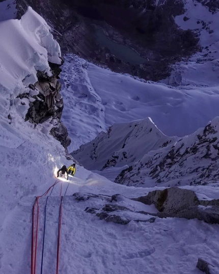 Ranrapalca, Peru, Thomas Gianola, Alessio Miori, Giovanni Zaccaria - Making the first ascent of 'Mucha Banana', Ranrapalca North Face, Peru (Thomas Gianola, Alessio Miori, Giovanni Zaccaria 10/06/2022)