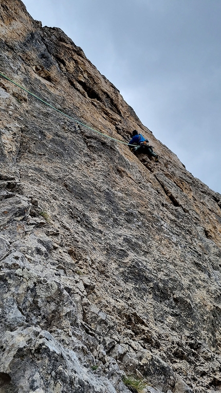 Rotwand, Rosengarten, Dolomites, Simon Messner, Philipp Prünster, Martin Sieberer - Making the first ascent of Männer die auf Wände starren on Rotwand, Rosengarten, Dolomites (Simon Messner, Philipp Prünster, Martin Sieberer 10/07/2022)