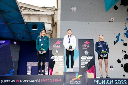 2. Jessica Pilz 1. Janja Garnbret, 3. Manon Hily Campionati Europei di Arrampicata Lead Monaco 2022 - 2. Jessica Pilz 1. Janja Garnbret, 3. Manon Hily, Campionati Europei di Arrampicata Lead Monaco 2022