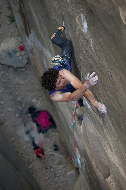 Jacopo Larcher, Le Voyage, Annot, France - Jacopo Larcher climbing Le Voyage at Annot in France