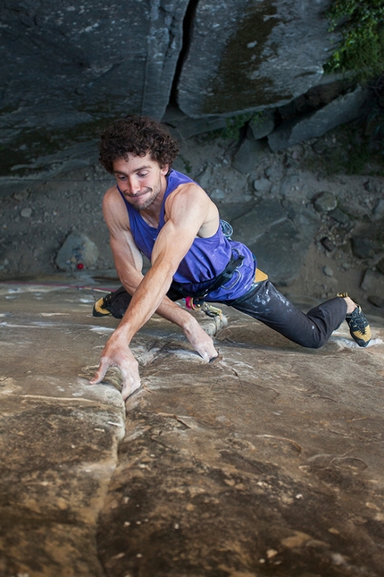 Jacopo Larcher, Le Voyage, Annot, France - Jacopo Larcher climbing Le Voyage at Annot in France