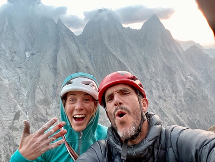 Ak-Su Valley, Pamir Alay, Kyrgyzstan, Federica Mingolla, Niccolò Bartoli, Vivere la Vita - Federica Mingolla with Jon Segurola making the first ascent of Vivere la Vita (800m, 7b), Slesova Peak south buttress, Ak-Su Valley, Kyrgyzstan (Niccolò Bartoli, Federica Mingolla summer 2022)