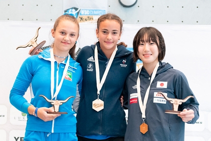Campionato Mondiale Giovanile di arrampicata sportiva 2022, Dallas, USA - 2. Sofia Bellesini 1. Manon Lebon 3. Ai Takeuchi, Campionato Mondiale Giovanile di arrampicata sportiva 2022, Dallas, USA