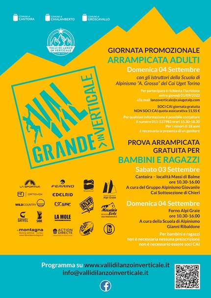 Val Grande in Verticale, Vallone di Sea, Val Grande di Lanzo - Sabato 3 e domenica 4 settembre 2022 si terrà il meeting Val Grande in Verticale, il raduno libero di arrampicata ed escursionismo nel Vallone di Sea e in Val Grande di Lanzo. 