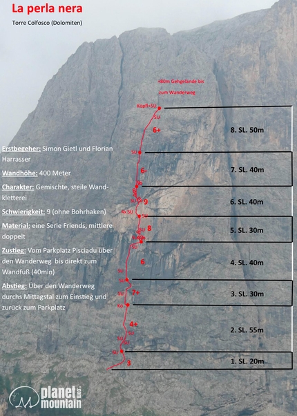 La perla nera, Torre Colfosco, Alta Badia, Dolomiti, Simon Gietl, Florian Harasser - La perla nera alla Torre Colfosco, Alta Badia, Dolomiti (Simon Gietl, Florian Harasser estate 2022)